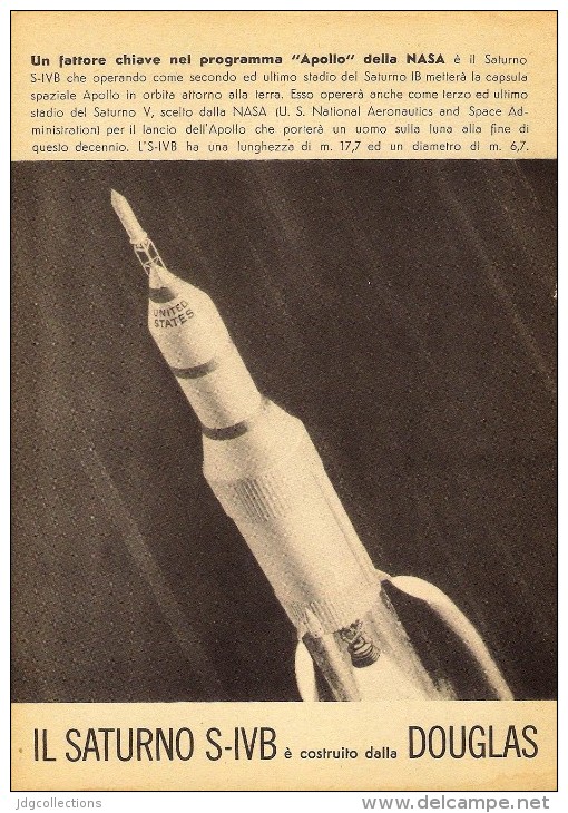 # DOUGLAS, NASA APOLLO PROJECT SATURN S-IVB 1960s Italy Advert Publicitè Publicidad Reklame Aviation Space Moon - Publicités
