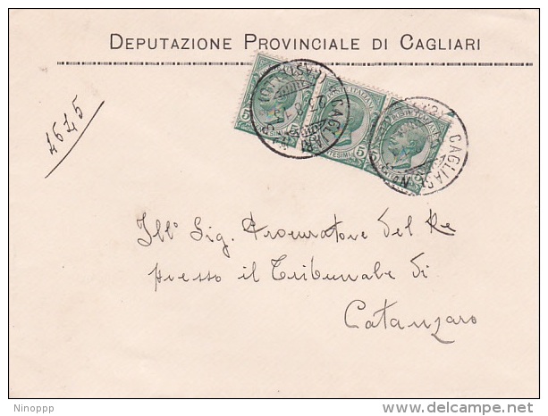 Italy 1913 King Victor Emmanuel 5c Green X 3 On Cover - Marcophilia