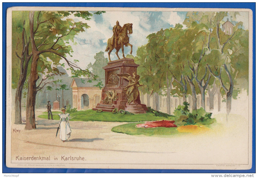 Deutschland; Karlsruhe; Künstlerkarte Kley; Kaiserdenkmal - Karlsruhe