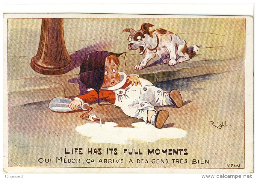 Carte Postale Ancienne Illustrateur Right  - Life Has Its Full Moments - Enfant, Biberon, Chien - Right