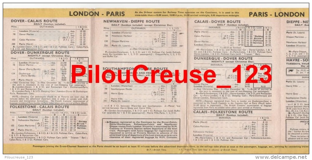 HORAIRES - BRITISH RAILWAYS - LONDON And PARIS - Winter 1952/1953 - Services And Fares - 2 Scan - Europa