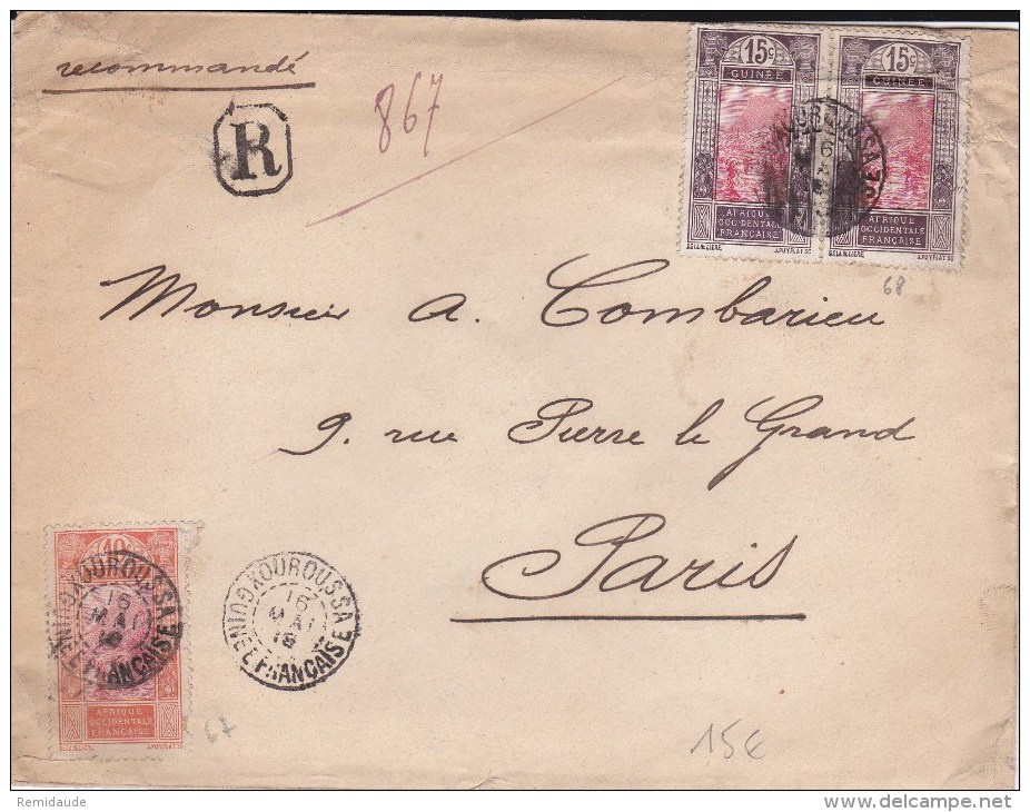 GUINEE - 1918 - ENVELOPPE RECOMMANDEE De KOUROUSSA Pour PARIS - RARE MAIS FROISSURE DANS L'ANGLE - Briefe U. Dokumente