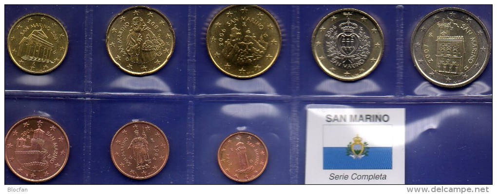 Mix-set EURO-Einführung San Marino 2002-2007 Stg 86€ Der Staatliche Münze Wehr-Türme Mit 1C.-2€ With 8 Coins Of Republik - San Marino