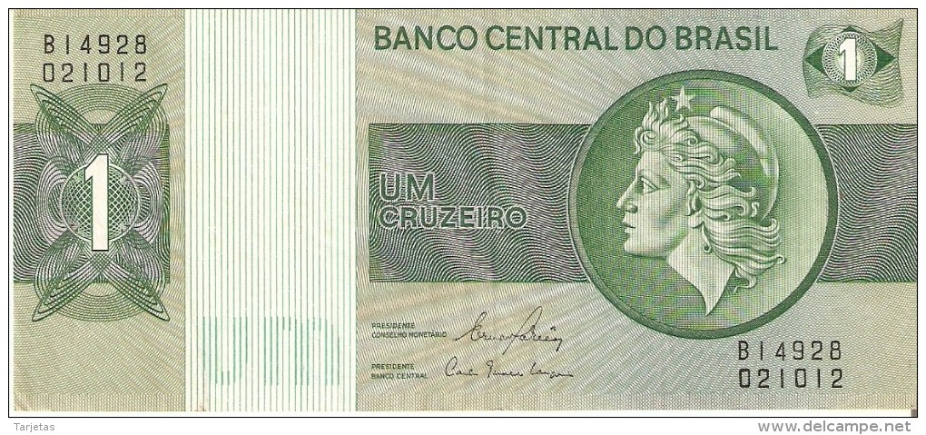 BILLETE DE BRASIL DE 1 CRUZEIRO DEL AÑO 1972 (BANKNOTE) - Brasil