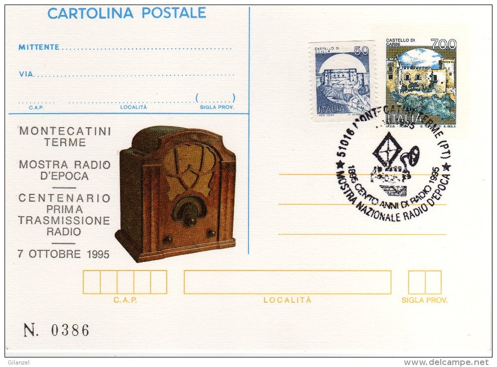 Italia 1995 Cartolina Postale Repiquage IPZS Annullo Montecatini Terme Cento Anni Di Radio Mostra Radio D'epoca - Interi Postali