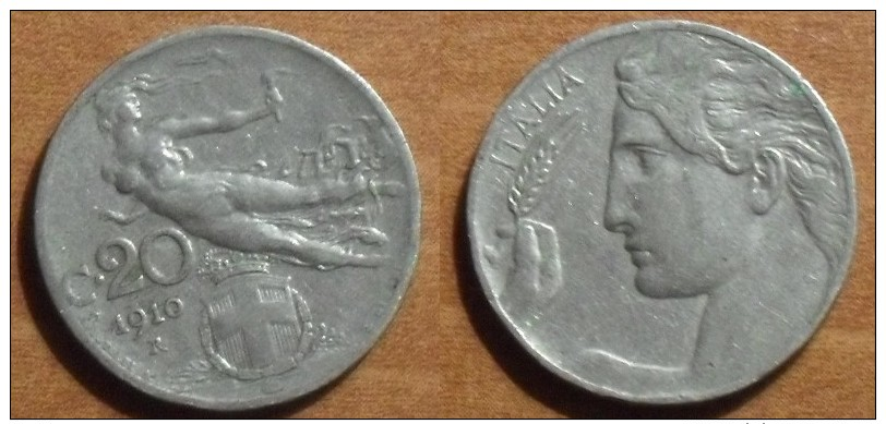 1910 - Italie - Italy - 20 CENTESIMI, (R), VITTORIO EMANUELE III, KM 44 - 1900-1946 : Victor Emmanuel III & Umberto II