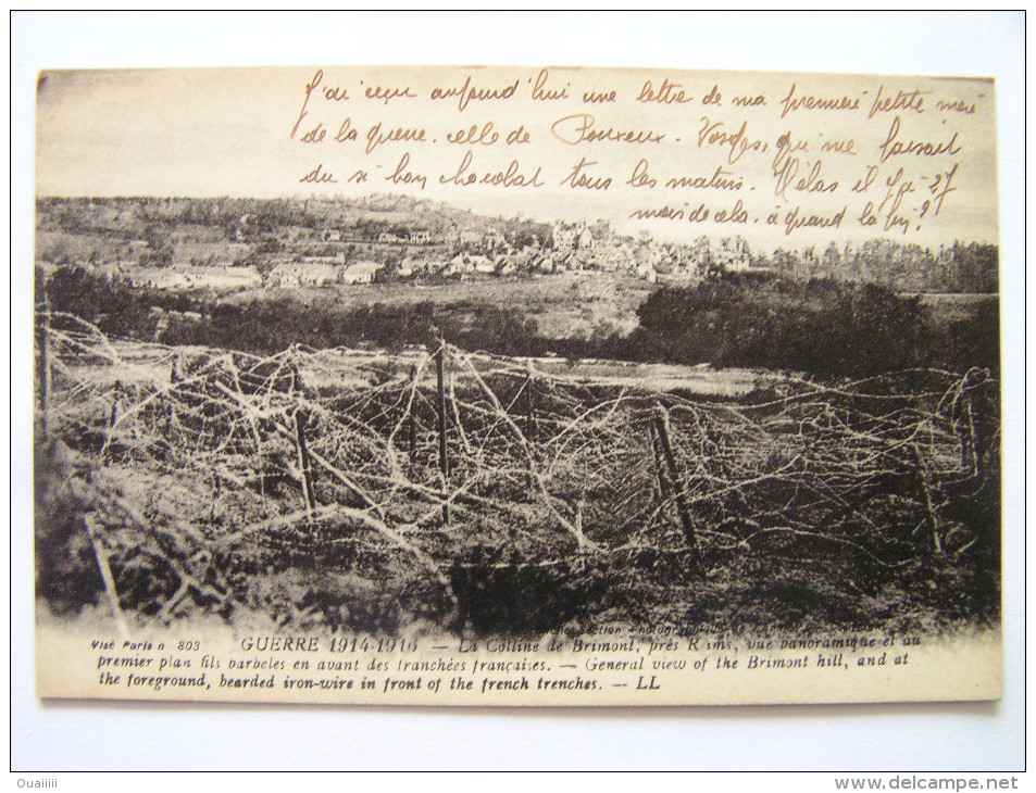 Cpa, Guerre De 1914-1915, La Colline De Brimont, Près Reims, Vue Panoramique Et Au Premier Plan Fils Barbelés En Avant D - Autres & Non Classés