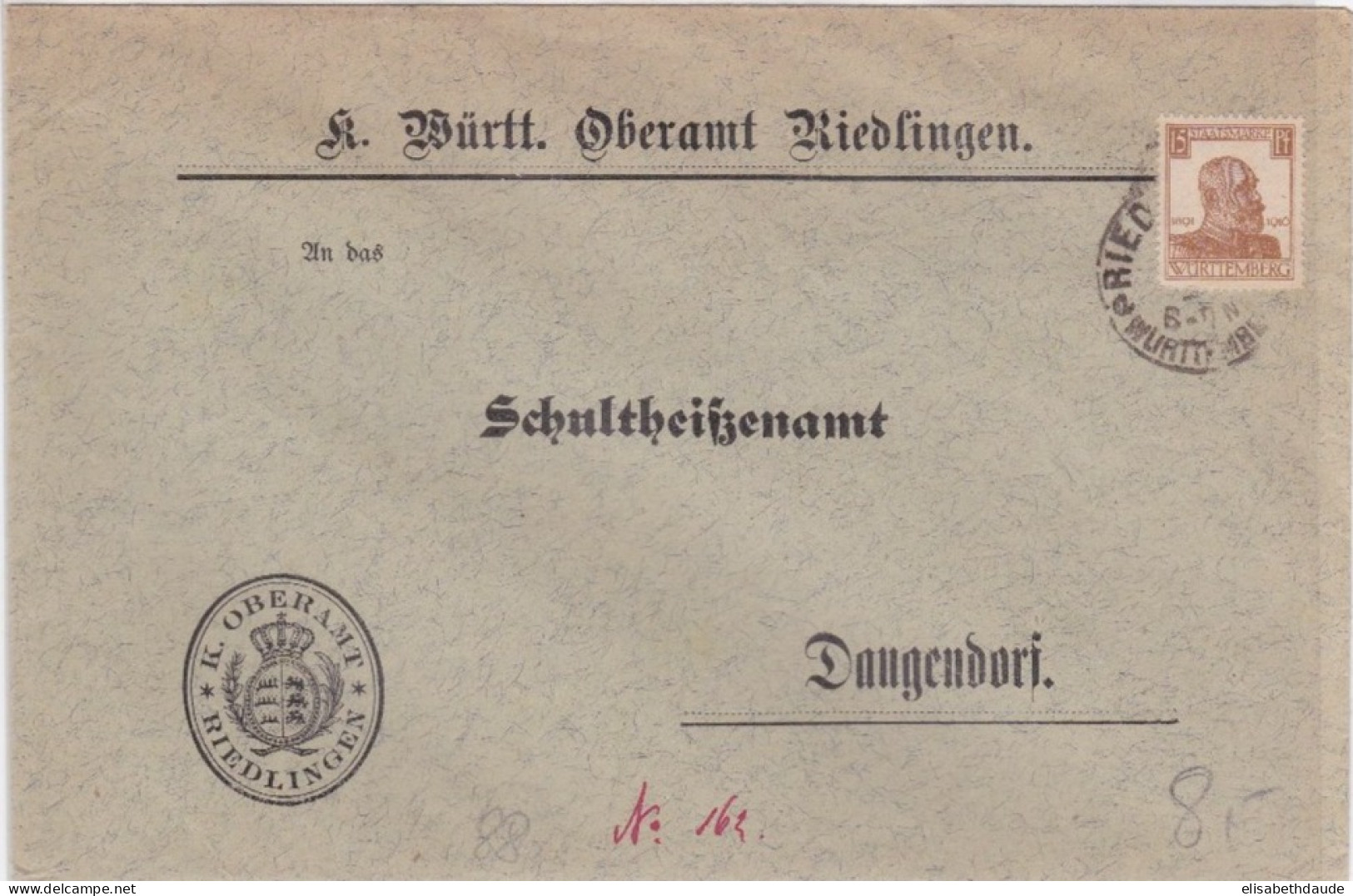 WÜRTTEMBERG - ENVELOPPE De SERVICE De RIEDLINGEN - Storia Postale