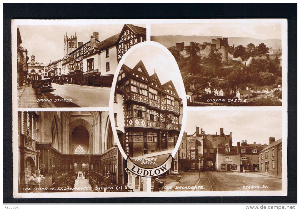 RB 969 - 1934 Real Photo Multiview Postcard - Feathers Hotel - Broadgate - Broad Street - Ludlow Shropshire Salop - Shropshire