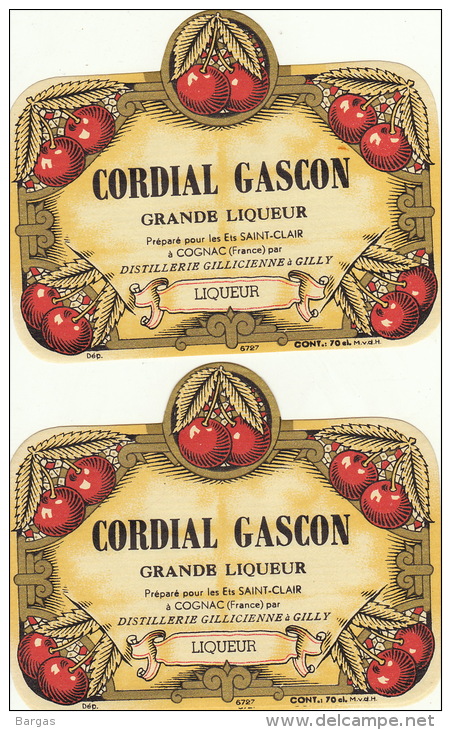 4 Etiquettes Cordial Gascon Saint Clair à Cognac Distillerie à Gilly Liqueur - Autres & Non Classés