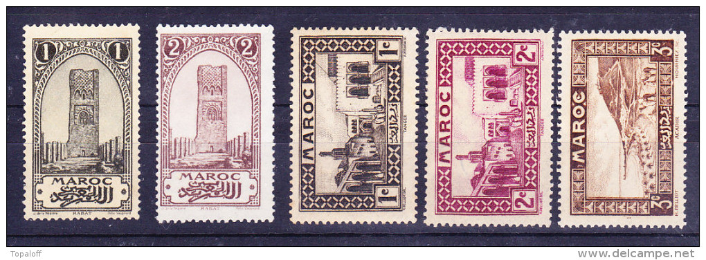 Maroc N°98 - 99 Neufs Sans Gomme Et 128 à 130 Neufs Charniere (5 Valeurs) - Unused Stamps