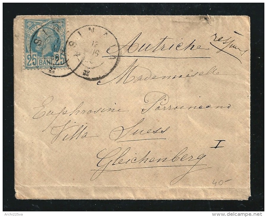 ROMANIA 1888 - N. 56  Su Piccola BUSTA (vuota) - SINAIA  / GLEICHENBERG - Cat. ? € - - Lettres & Documents