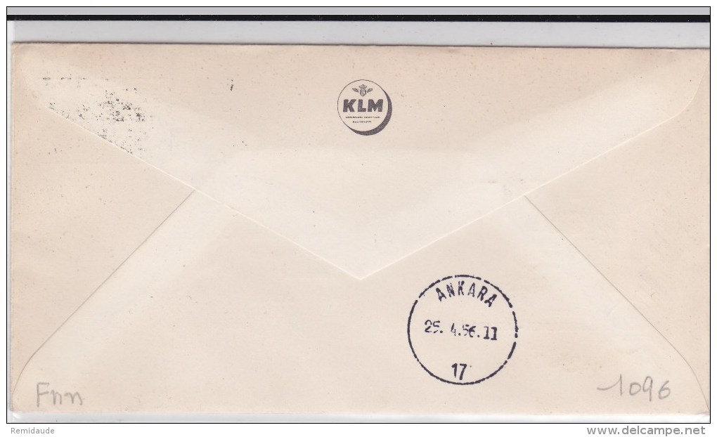 NEDERLAND - 1956 - ENVELOPPE Par AVION 1° VOL De AMSTERDAM à ANKARA (TURQUIE) - Luftpost