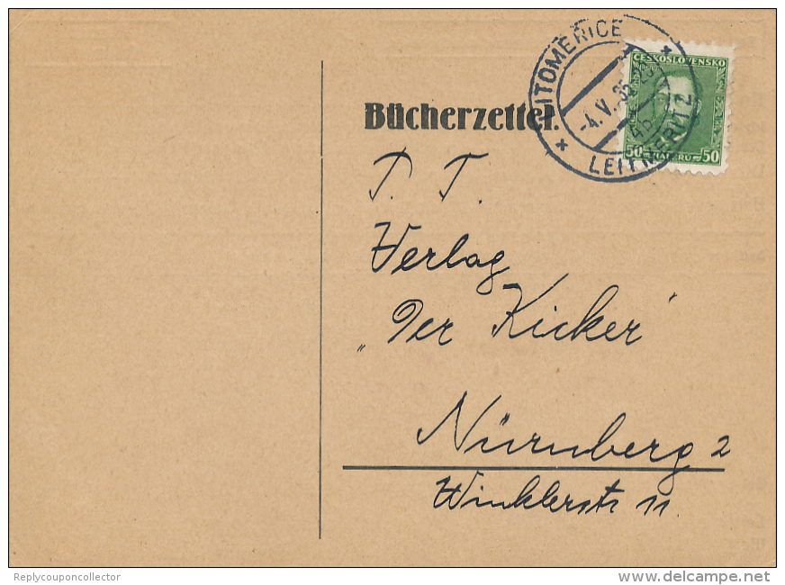 LEITMERITZ - 1935 , Bücherzettel Nach Nürnberg - Storia Postale
