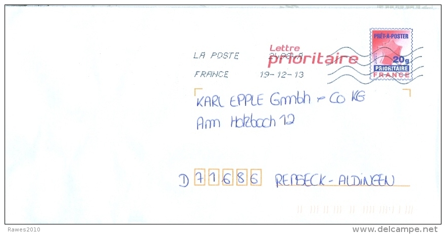 Frankreich Ganzsachenumschlag 2013 Landkarte Frankreich Brief Nach Deutschland - Autres & Non Classés