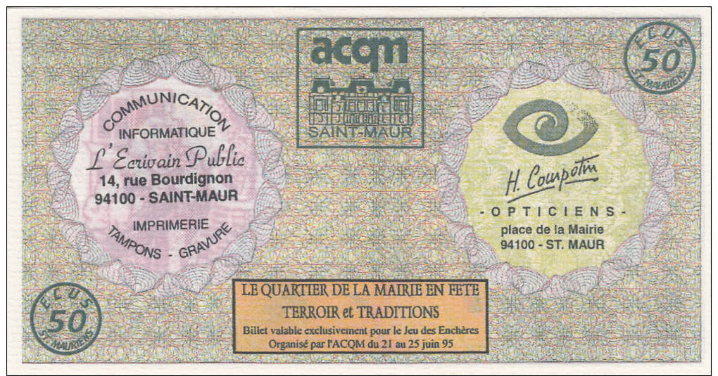 Billet De 50 écus Emis Par Credit Lyonnais St Maur-billet Neuf - Fiktive & Specimen