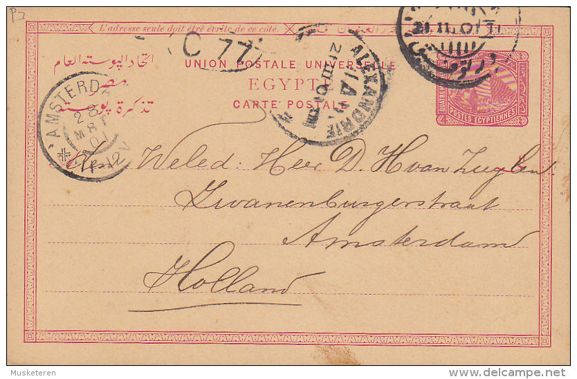 Egypt Egypte Postal Stationery Ganzsache Entier 4 M Sphinx & Pyramid ALEXANDRIE 1901 To AMSTERDAM Netherlands (2 Scans) - 1866-1914 Khédivat D'Égypte