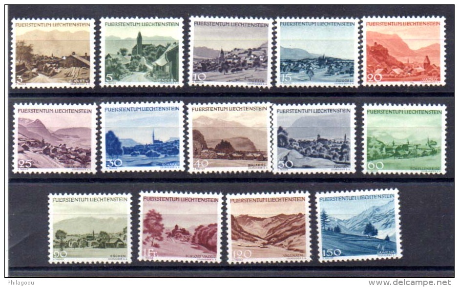 Liechtenstein 1944-45, Série Paysages, 199 / 212**, Cote 55 €, - Other & Unclassified