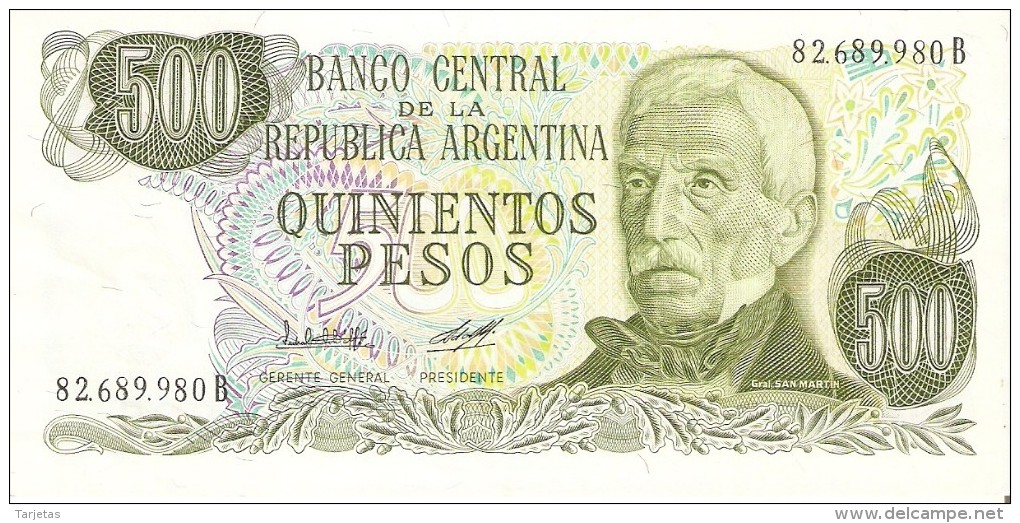 BILLETE DE ARGENTINA DE 500 PESOS GRAL SAN MARTIN DIFERENTES FIRMAS (BANKNOTE) SIN CIRCULAR-UNCIRCULATED - Argentina