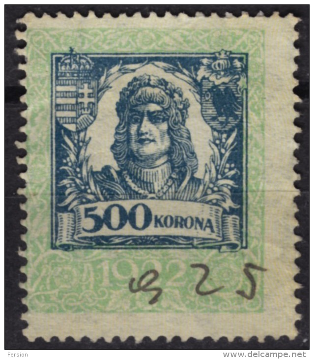 1922   Hungary - Revenue Stamp - 500 K - Used - Fiscales