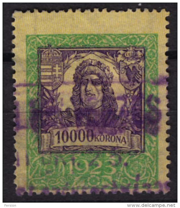 1923   Hungary - Revenue Stamp - 10000 K - Used - Fiscale Zegels