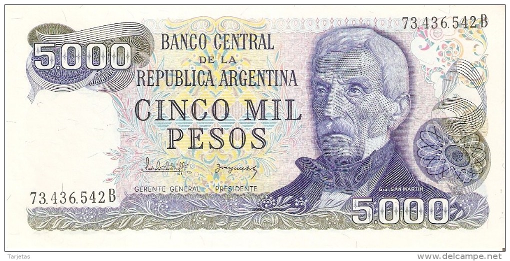 BILLETE DE ARGENTINA DE 5000 PESOS GRAL SAN MARTIN DIFERENTES FIRMAS (BANKNOTE) - Argentina