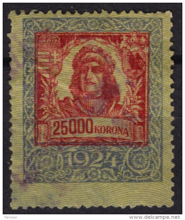 1924  Hungary - Revenue Stamp - 25000 K - Used - Fiscale Zegels