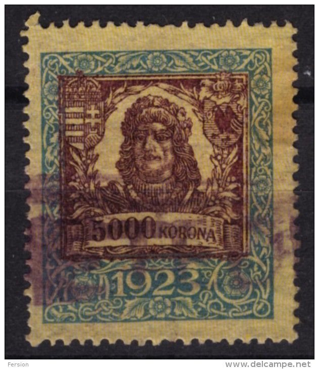 1923  Hungary - Revenue Stamp - 5000 K - Used - Fiscale Zegels