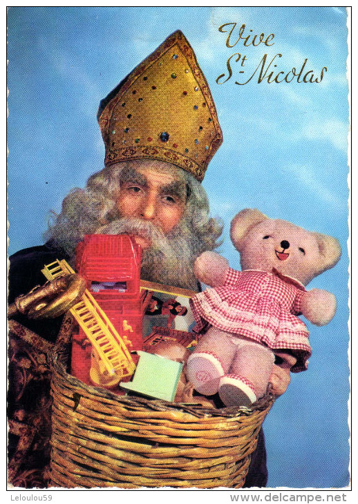 CPSM Fantaisie Saint Nicolas Vintage Ours Peluche Camion Pompier - Autres & Non Classés