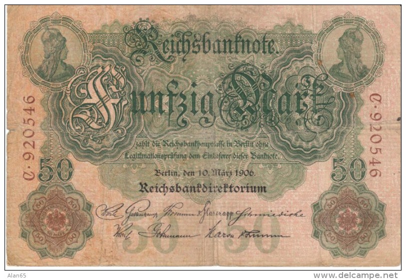 Germany #26a, 50 Marks 1906 Banknote Currency - 50 Mark