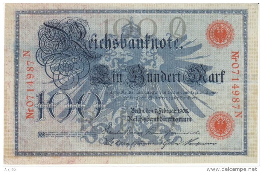 Germany #33a, 100 Marks 1908 Banknote Currency - 100 Mark