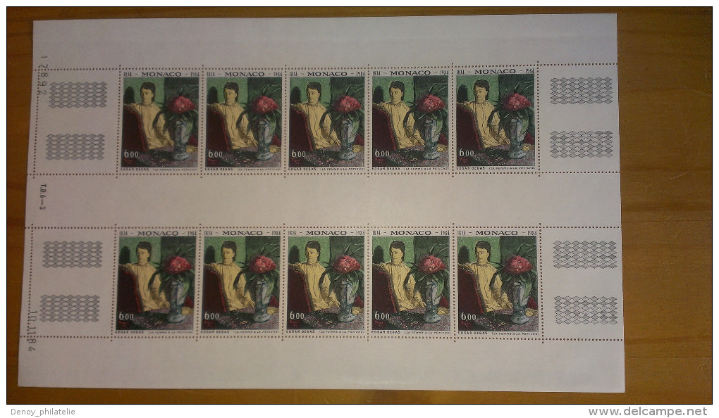 Monaco Feuille De 10 Complete , Tableaux Degas N° 1455 ** Sans Charniére (1984) - Autres & Non Classés