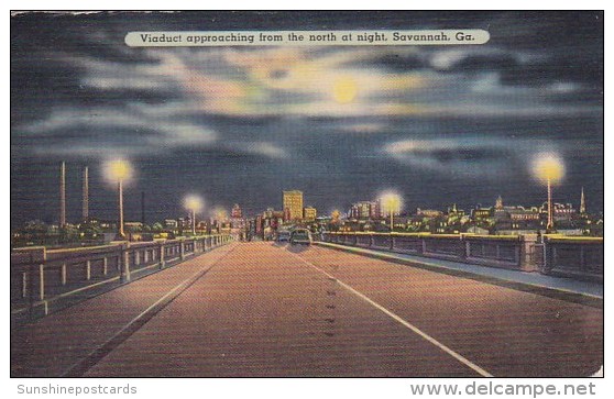 Viaduct Approaching From The North At Night Savannah Georgia 1940 - Savannah