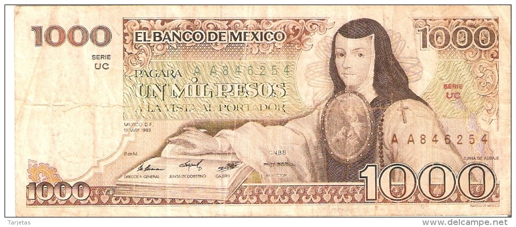 BILLETE DE MEXICO DE 1000 PESOS DEL AÑO 1983 (BANKNOTE) - Mexique