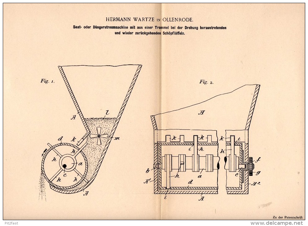 Original Patentschrift - H. Wartze In Ollenrode B. Stara Ruda / Graudenz , 1896 , Saat- Und Düngerstreumaschine , Agrar - Historische Dokumente