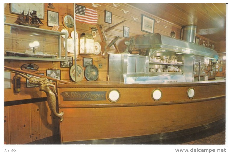 Portland OR Oregon, Wachsmuth Oyster Bar Restaurant Interior View Boat Decor, C1960s Vintage Postcard - Portland