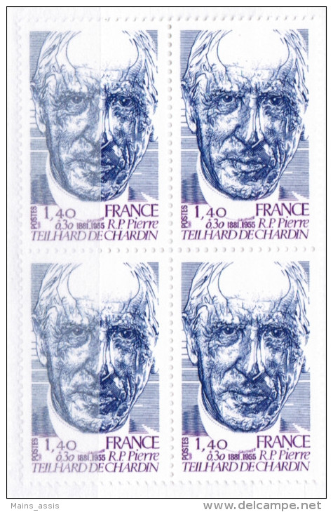 France ** Teilhard De Chardin 1981 Bloc De 4 T - Neufs