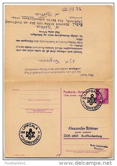 DDR P74 Antwort-Postkarte EILSENDUNG Sost. Landwirtschaft Uppsala Schweden 1971 - Postkarten - Gebraucht