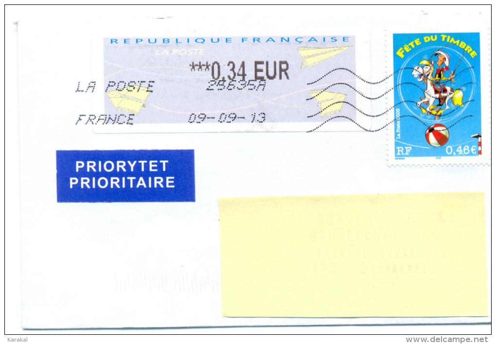 France ATM Vignette LISA Type Avions En Papier Et Lucky Luke Sur Lettre Vers Belgique - 2000 « Avions En Papier »
