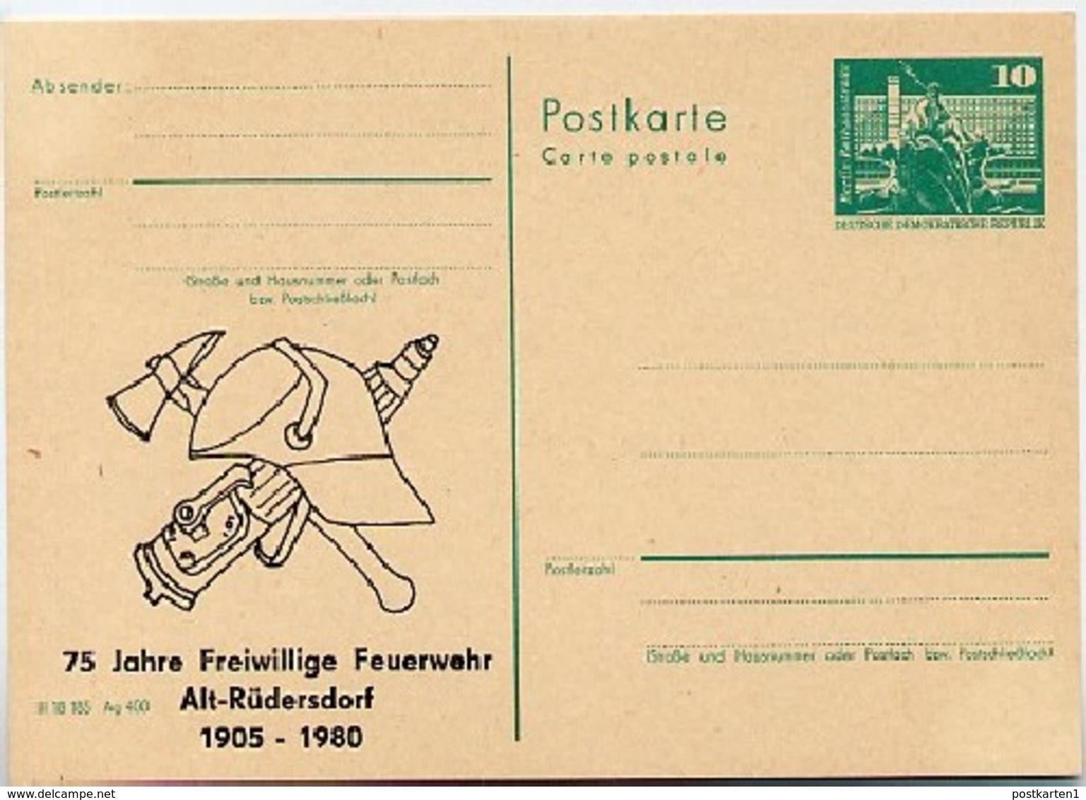 DDR P79-28-80 C126 Postkarte PRIVATER ZUDRUCK Feuerwehr Rüdersdorf Bei Berlin 1980 - Cartoline Private - Nuovi