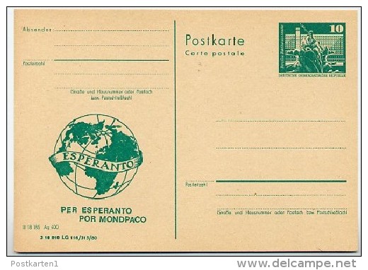 DDR P79-9b-80 C133-a Postkarte PRIVATER ZUDRUCK Esperanto Weltkugel Leipzig 1980 - Private Postcards - Mint