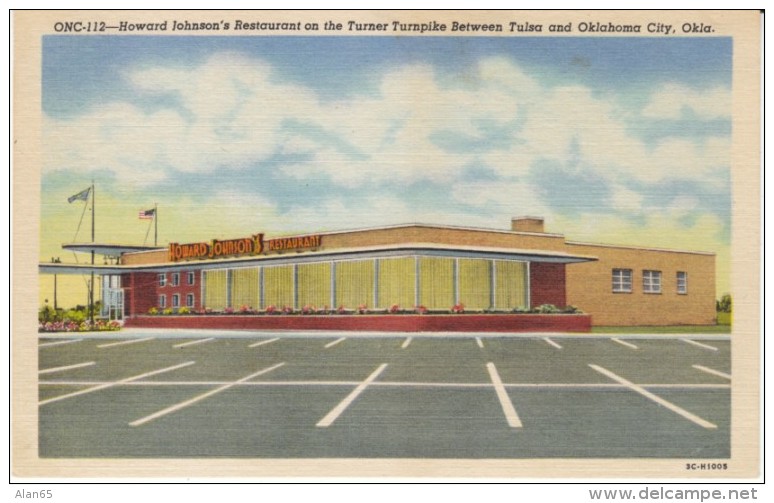 Oklahoma City &amp; Tulsa OK Oklahoma, Howard Johnson's Restaurant On Turner Turnpike C1950s Vintage Linen Postcard - Oklahoma City