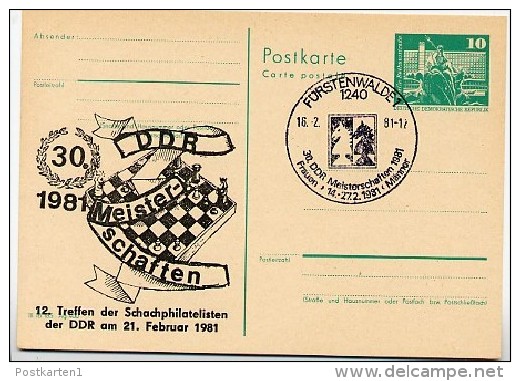 DDR P79-5a-81 C141-a Postkarte PRIVATER ZUDRUCK Schach Fürstenwalde Sost. 1981 - Cartes Postales Privées - Oblitérées