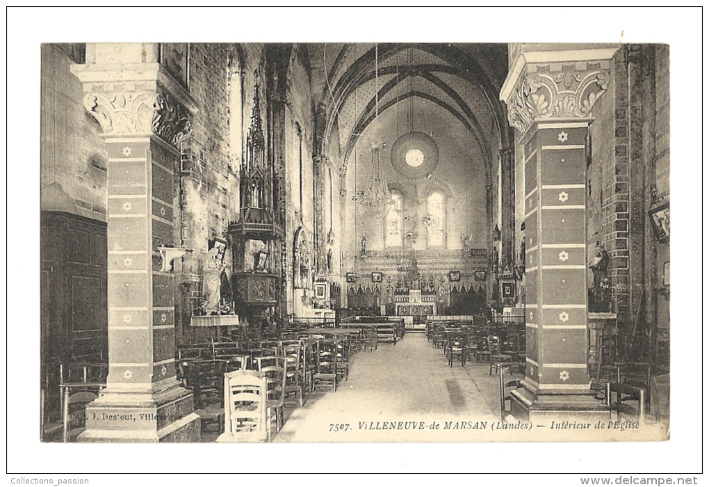 Cp, 40, Villeneuve-de-Marsan, Intérieur De L'Eglise, Voyagée - Villeneuve De Marsan