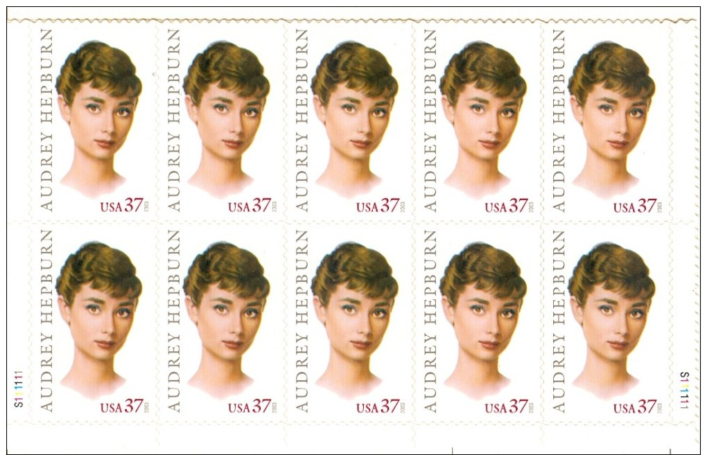 United States 2003 Sheet/10 Audrey Hepburn, Movie Star #3786 - Unused Stamps