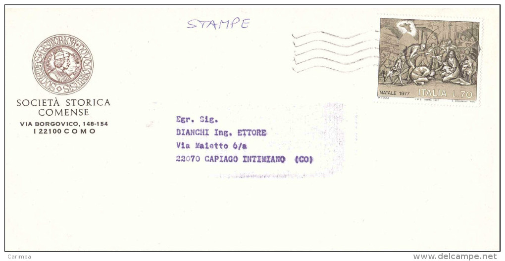 1977 £70 NATALE ISOLATO SU STAMPE - 1971-80: Storia Postale