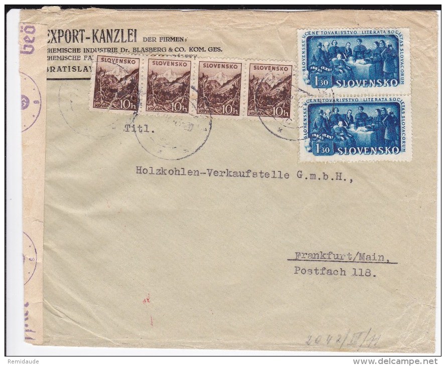 SLOVAQUIE - 1943 - ENVELOPPE Avec CENSURE De BRATISLAVA Pour FRANKFURT - Lettres & Documents