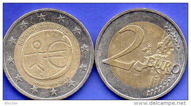 2 EURO Österreich 2009 Stg 6€ Sonderedition 10 Jahre Währungs-Union 1999 €-Münze Stempelglanz Münze Wien Coin Of Austria - Oesterreich