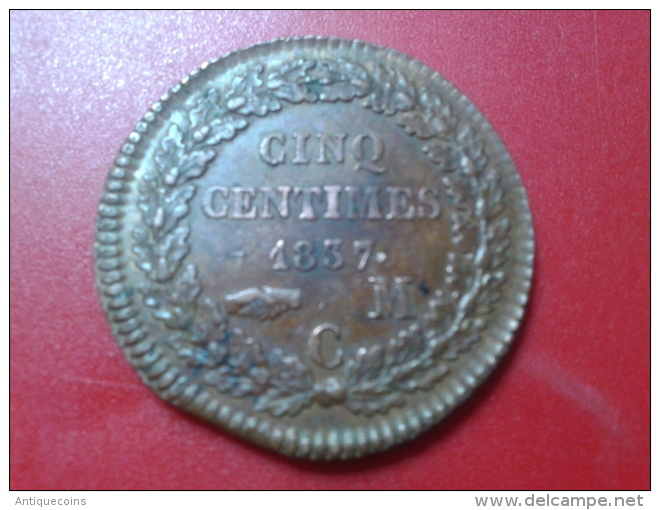 CINQ CENTIMES 1837 DE MONACO - 1819-1922 Honoré V, Charles III, Albert I