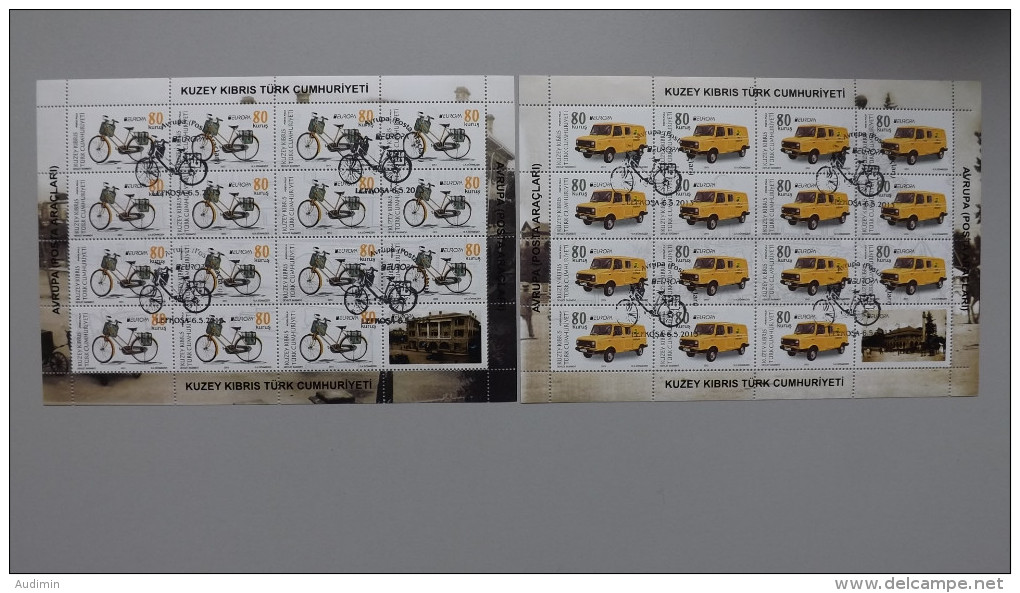 Zypern Türkisch 774/5 I Kleinbogen Sheet Mit Unterdruck Oo Used, EUROPA/CEPT 2013, Postfahrzeuge - Used Stamps